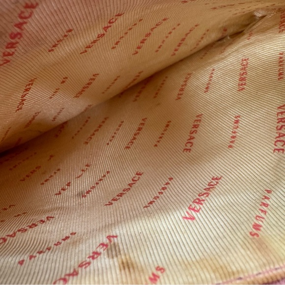 Versace clutch bag parfum zipper handle shiny pink silver logo purse wallet bag - Picture 9 of 10